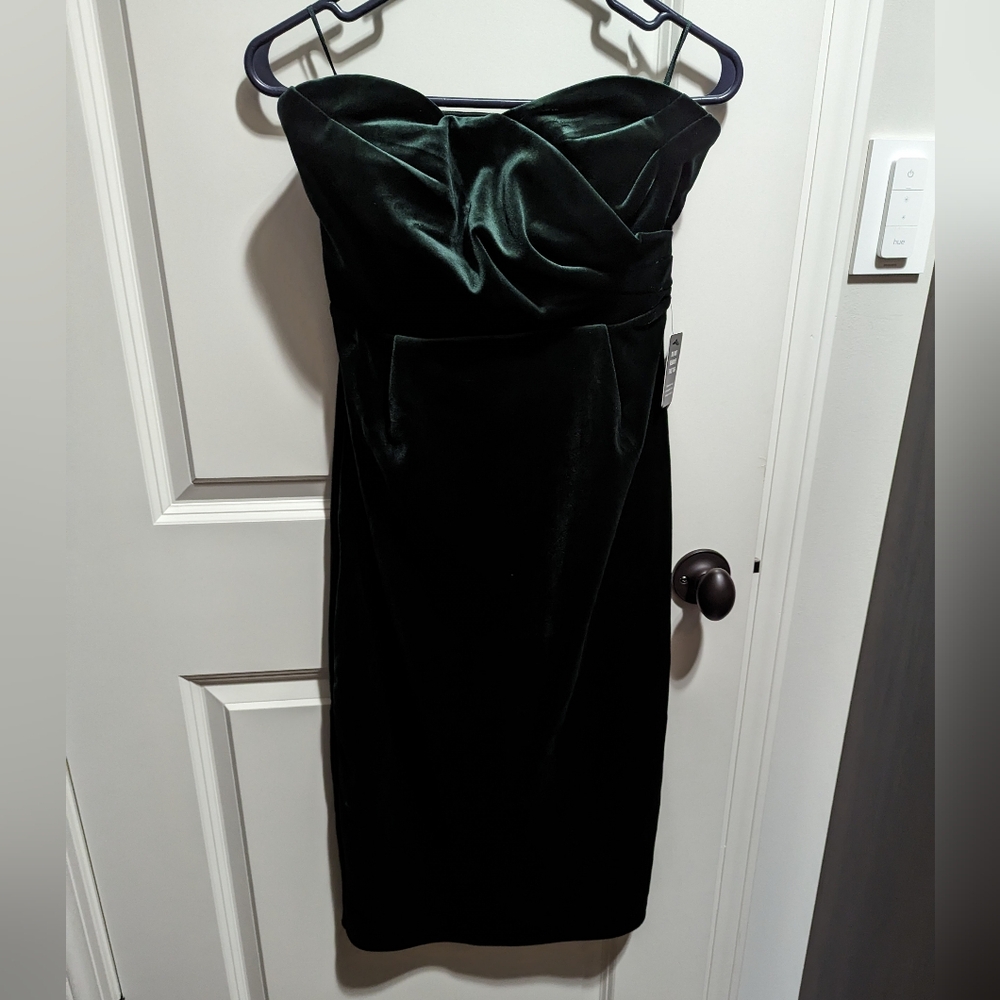 NWT Express Green Velvet Strapless Cross front Dress